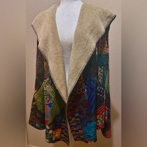 Johnny Was Colorful Patchwork Sherpa Hoodie